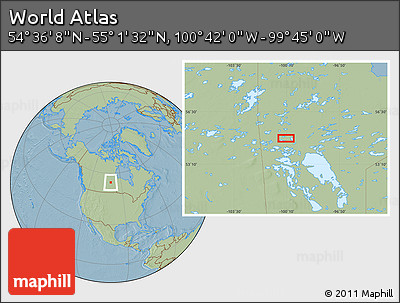 Savanna Style Location Map of the Area around 54° 48' 50" N, 100° 13' 29" W, hill shading