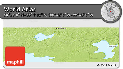 Physical Panoramic Map of the Area around 54° 48' 50" N, 100° 13' 29" W