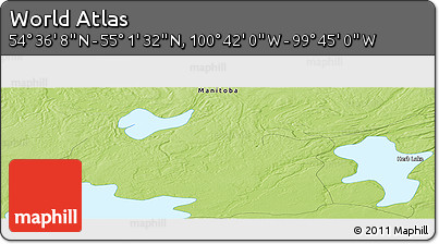 Physical Panoramic Map of the Area around 54° 48' 50" N, 100° 13' 29" W