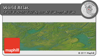 Satellite Panoramic Map of the Area around 54° 48' 50" N, 100° 13' 29" W