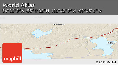 Shaded Relief Panoramic Map of the Area around 54° 48' 50" N, 100° 13' 29" W