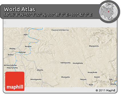 Shaded Relief 3D Map of the Area around 54° 48' 50" N, 101° 13' 29" E
