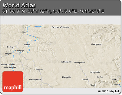 Shaded Relief 3D Map of the Area around 54° 48' 50" N, 101° 13' 29" E