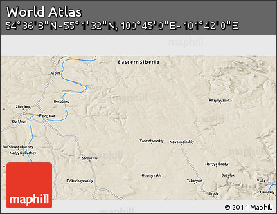 Shaded Relief 3D Map of the Area around 54° 48' 50" N, 101° 13' 29" E