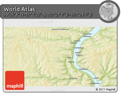 Physical 3D Map of the Area around 54° 48' 50" N, 102° 55' 30" E