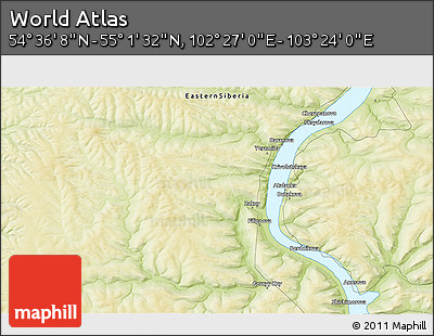 Physical 3D Map of the Area around 54° 48' 50" N, 102° 55' 30" E