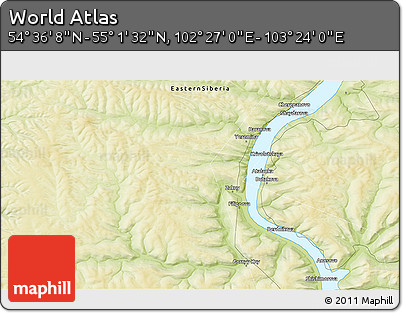 Physical 3D Map of the Area around 54° 48' 50" N, 102° 55' 30" E
