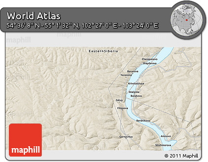 Shaded Relief 3D Map of the Area around 54° 48' 50" N, 102° 55' 30" E