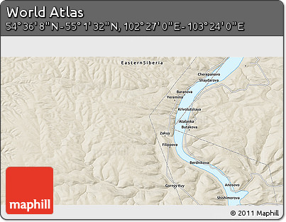 Shaded Relief 3D Map of the Area around 54° 48' 50" N, 102° 55' 30" E