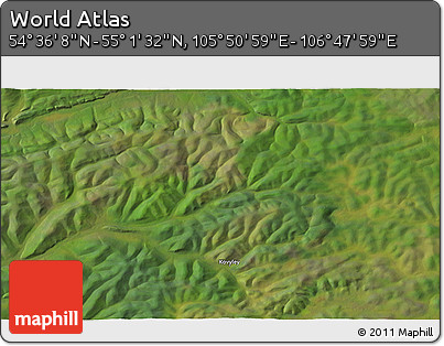 Satellite 3D Map of the Area around 54° 48' 50" N, 106° 19' 29" E
