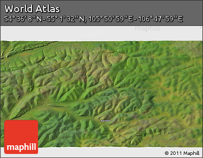 Satellite 3D Map of the Area around 54° 48' 50" N, 106° 19' 29" E