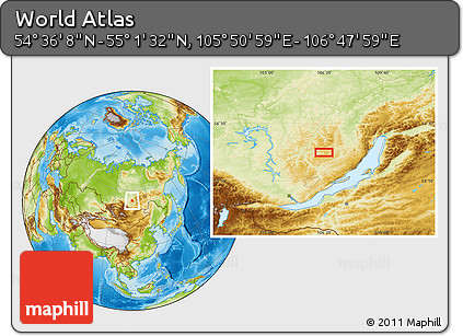 Physical Location Map of the Area around 54° 48' 50" N, 106° 19' 29" E