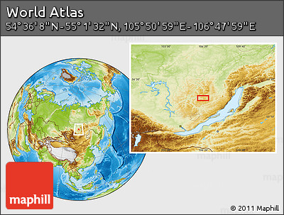 Physical Location Map of the Area around 54° 48' 50" N, 106° 19' 29" E