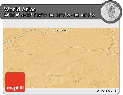Political 3D Map of the Area around 54° 48' 50" N, 106° 10' 30" W