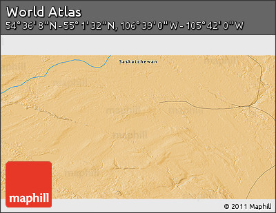 Political 3D Map of the Area around 54° 48' 50" N, 106° 10' 30" W