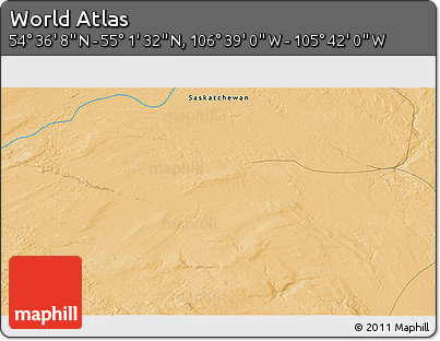 Political 3D Map of the Area around 54° 48' 50" N, 106° 10' 30" W