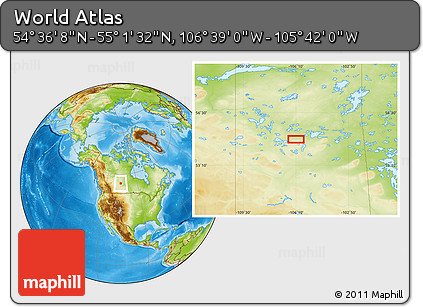 Physical Location Map of the Area around 54° 48' 50" N, 106° 10' 30" W