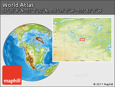 Physical Location Map of the Area around 54° 48' 50" N, 106° 10' 30" W