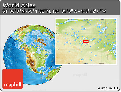 Physical Location Map of the Area around 54° 48' 50" N, 106° 10' 30" W