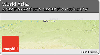 Physical Panoramic Map of the Area around 54° 48' 50" N, 106° 10' 30" W