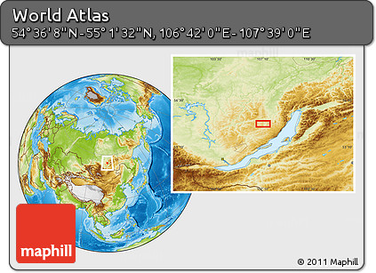 Physical Location Map of the Area around 54° 48' 50" N, 107° 10' 30" E
