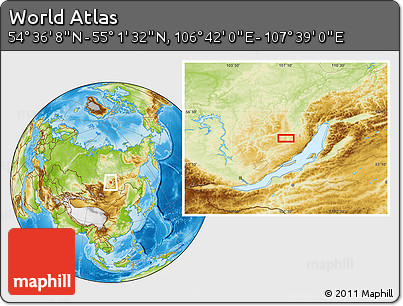 Physical Location Map of the Area around 54° 48' 50" N, 107° 10' 30" E