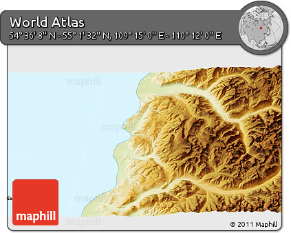 Physical 3D Map of the Area around 54° 48' 50" N, 109° 43' 29" E