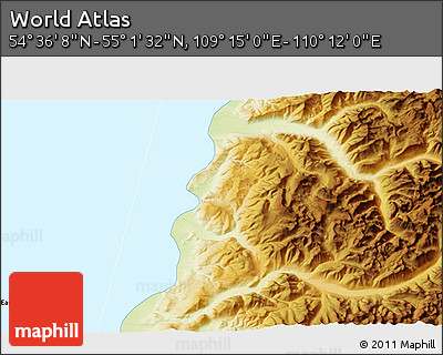 Physical 3D Map of the Area around 54° 48' 50" N, 109° 43' 29" E