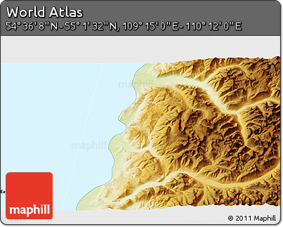 Physical 3D Map of the Area around 54° 48' 50" N, 109° 43' 29" E