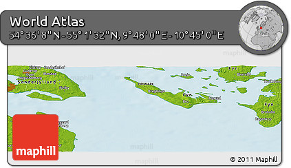 Physical Panoramic Map of the Area around 54° 48' 50" N, 10° 16' 30" E