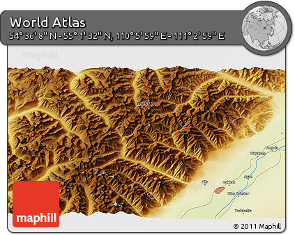 Physical 3D Map of the Area around 54° 48' 50" N, 110° 34' 29" E
