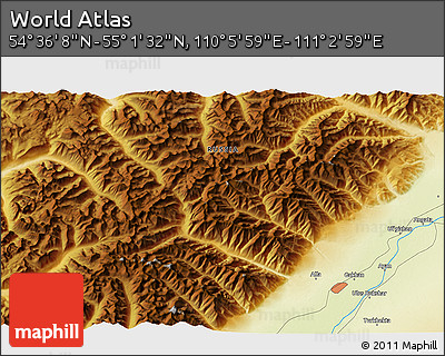 Physical 3D Map of the Area around 54° 48' 50" N, 110° 34' 29" E