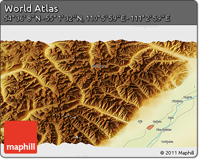 Physical 3D Map of the Area around 54° 48' 50" N, 110° 34' 29" E