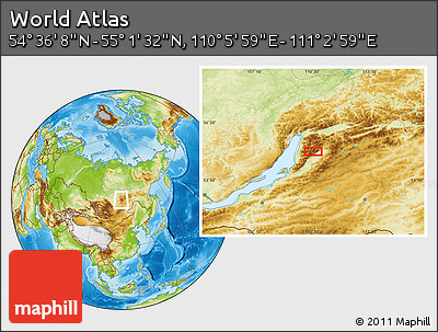 Physical Location Map of the Area around 54° 48' 50" N, 110° 34' 29" E