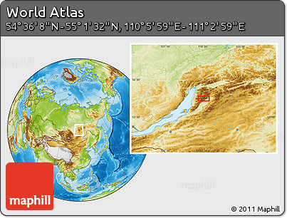 Physical Location Map of the Area around 54° 48' 50" N, 110° 34' 29" E