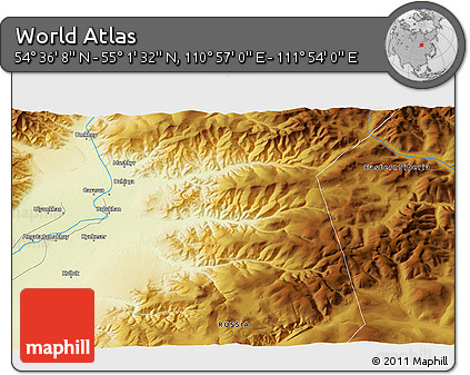 Physical 3D Map of the Area around 54° 48' 50" N, 111° 25' 30" E