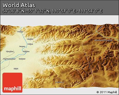 Physical 3D Map of the Area around 54° 48' 50" N, 111° 25' 30" E