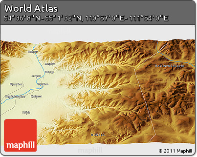 Physical 3D Map of the Area around 54° 48' 50" N, 111° 25' 30" E