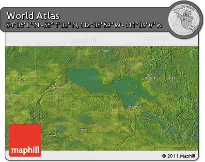 Satellite 3D Map of the Area around 54° 48' 50" N, 112° 7' 30" W