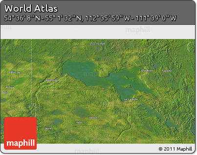 Satellite 3D Map of the Area around 54° 48' 50" N, 112° 7' 30" W