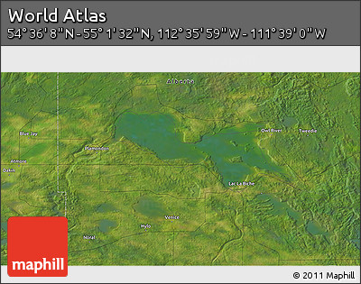 Satellite 3D Map of the Area around 54° 48' 50" N, 112° 7' 30" W