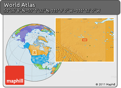 Political Location Map of the Area around 54° 48' 50" N, 114° 40' 30" W