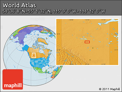 Political Location Map of the Area around 54° 48' 50" N, 114° 40' 30" W
