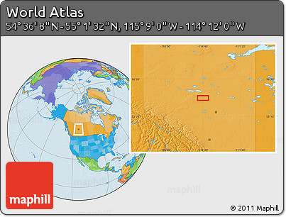 Political Location Map of the Area around 54° 48' 50" N, 114° 40' 30" W