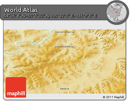 Physical 3D Map of the Area around 54° 48' 50" N, 115° 40' 30" E