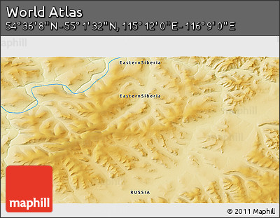 Physical 3D Map of the Area around 54° 48' 50" N, 115° 40' 30" E