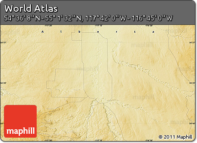 Physical Map of the Area around 54° 48' 50" N, 117° 13' 29" W