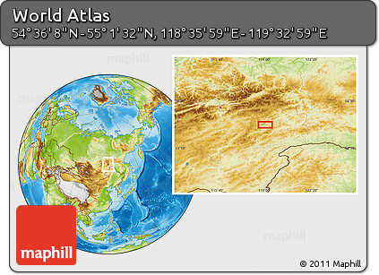 Physical Location Map of the Area around 54° 48' 50" N, 119° 4' 29" E
