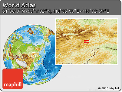 Physical Location Map of the Area around 54° 48' 50" N, 119° 4' 29" E