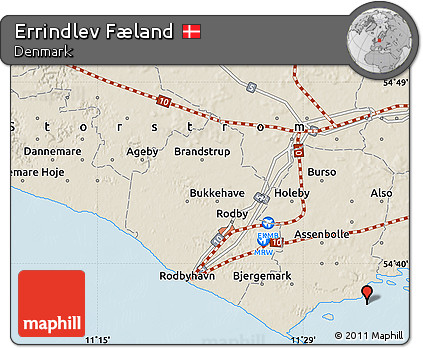 Shaded Relief Map of Errindlev Fæland